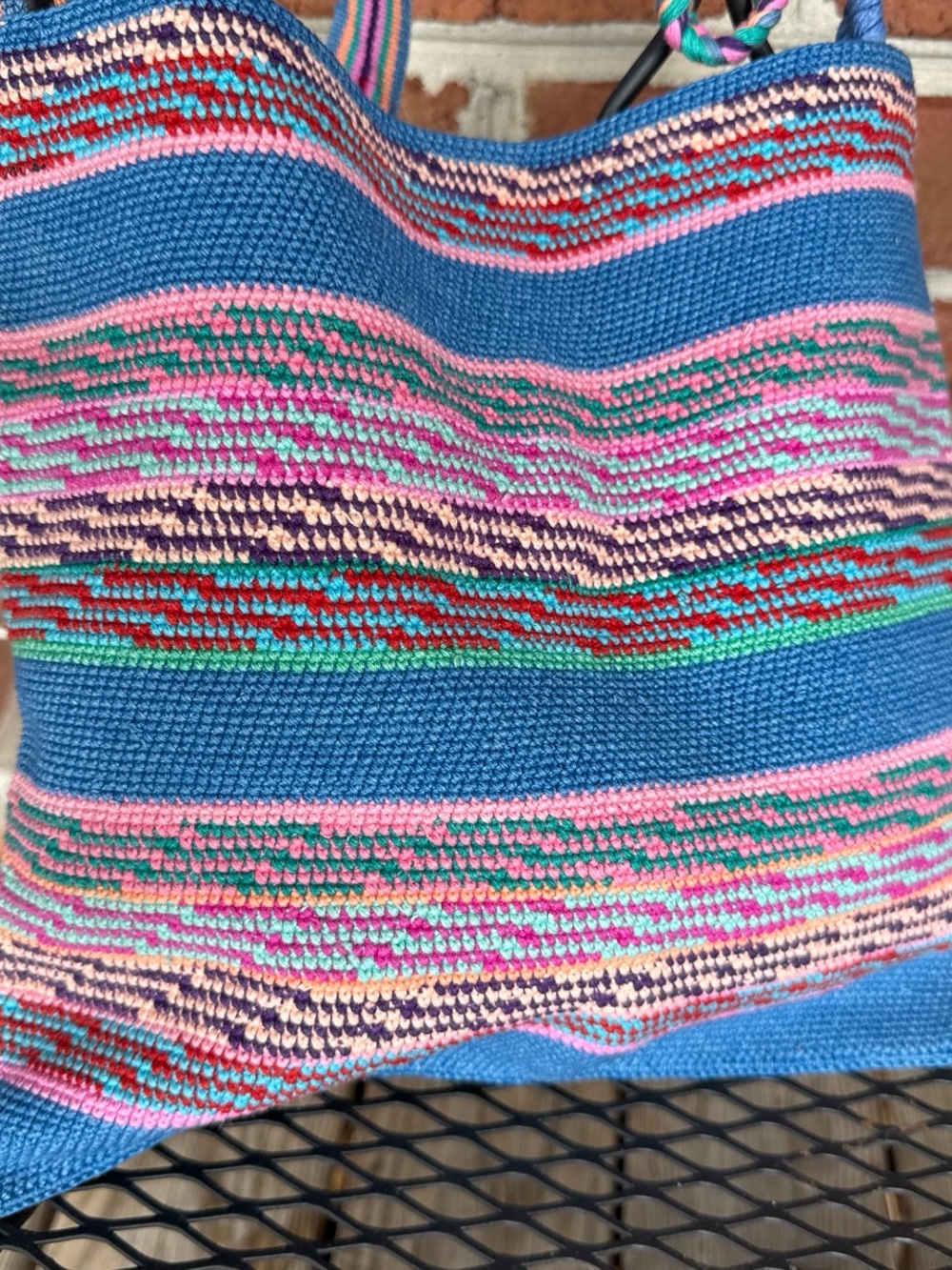 Guatemala Women’s Guatemala Colorful Striped Knit Tote Bag - Blue & Pink